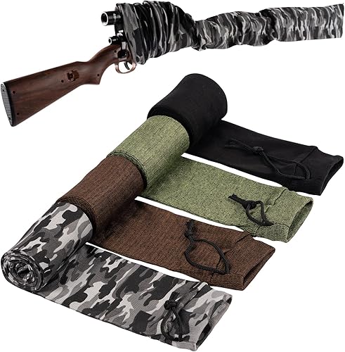 Rcrirth 4pcs Gun Socks For Rifles And Shotguns Knit Gun Sock 52 X 4.2 Inches - Elastic Design Rifle Sock Gun Sleeve with Drawstring Closure For