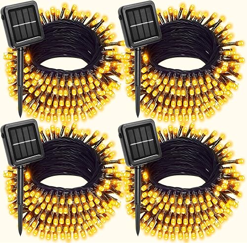 Miniatura 10 de Paquete de 4 luces solares rojas y blancas de Navidad para exteriores, impermeables, 400 luces LED de 132 pies, luces solares de hadas de alambre