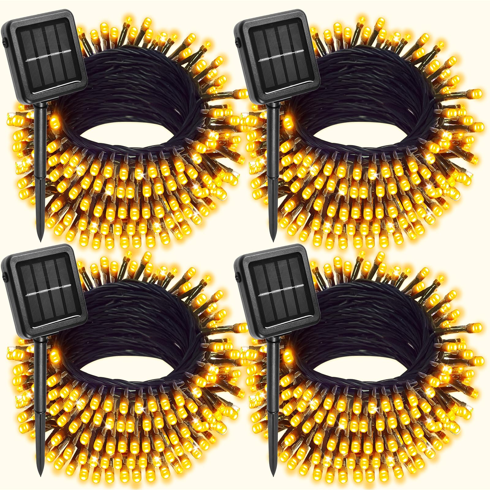 4 Stück Solar-Weihnachtslichter für den Außenbereich, wasserdicht, 400 LEDs, 400 LEDs, grüne Draht-Lichterkette, Solar-Funkel-Lichter mit 8 Beleuchtungsmodi für Weihnachtsgartendekorationen (warmweiß)