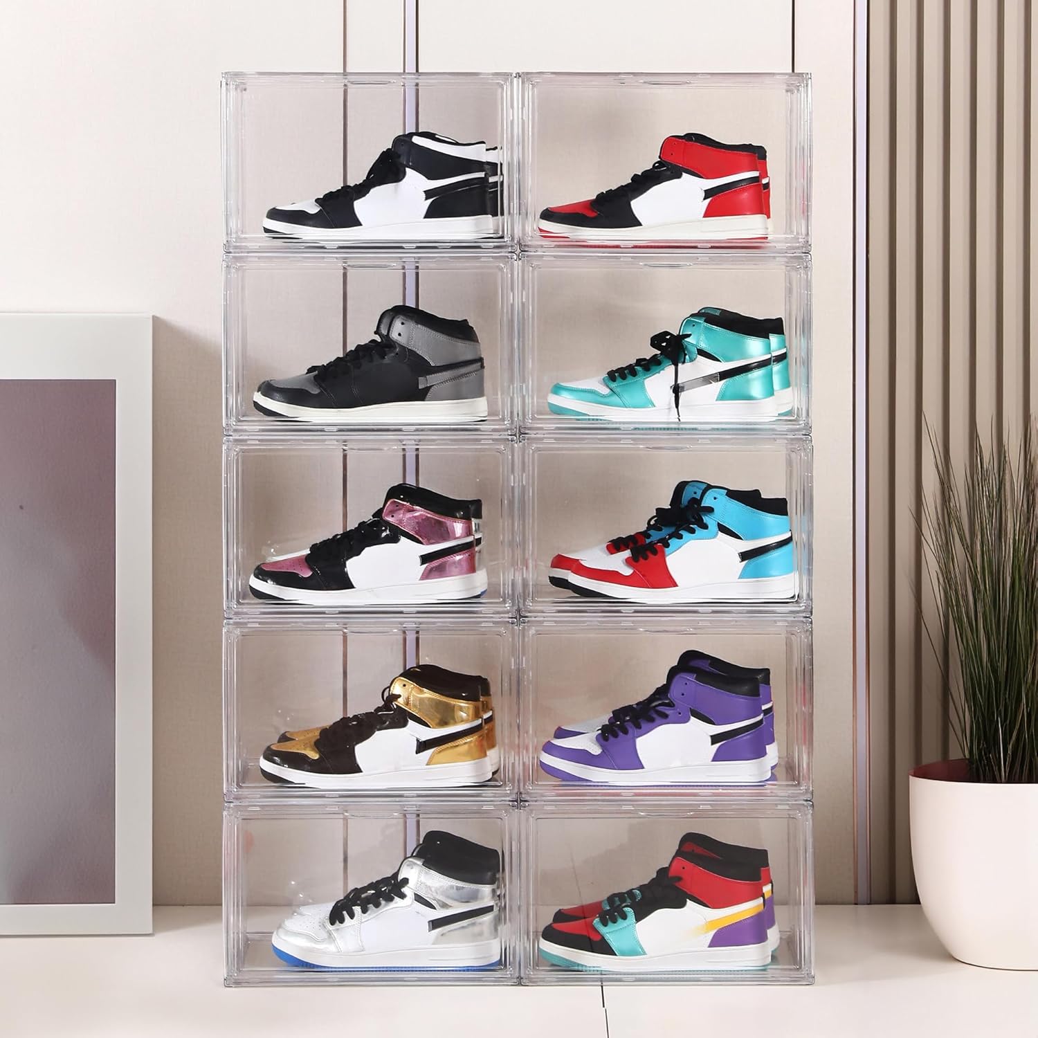 ICE ARMOR Crystal Clear Stackable Shoe Boxes with Magnetic Doors, Transparent Dustproof Sneaker Display Organizer Containers for Basketball Shoes & Collectibles