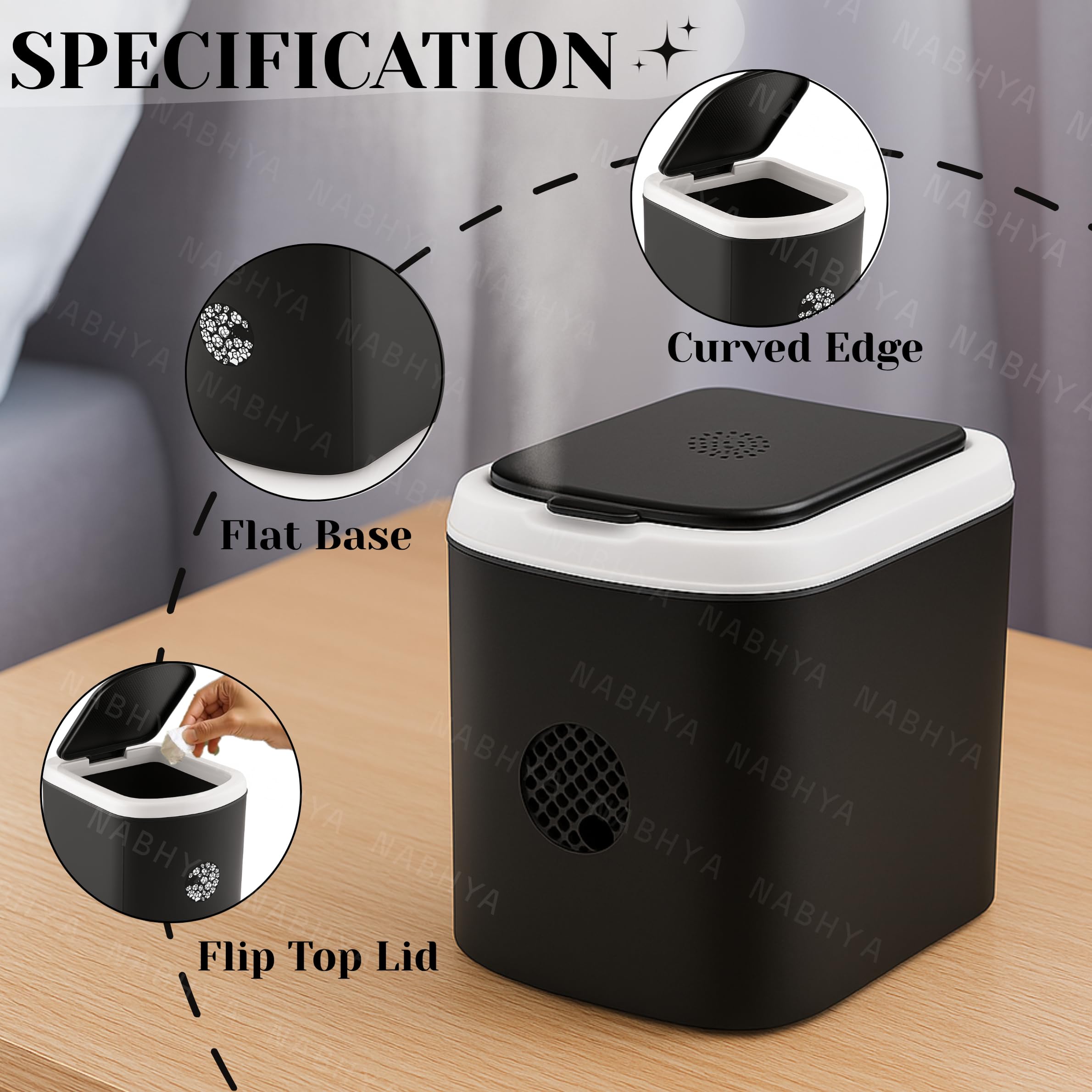 Liza Mini Waste Bin Disposal Dustbin Wooden Finished Dustbin for Car Office Desk and Home Use (Black) 1