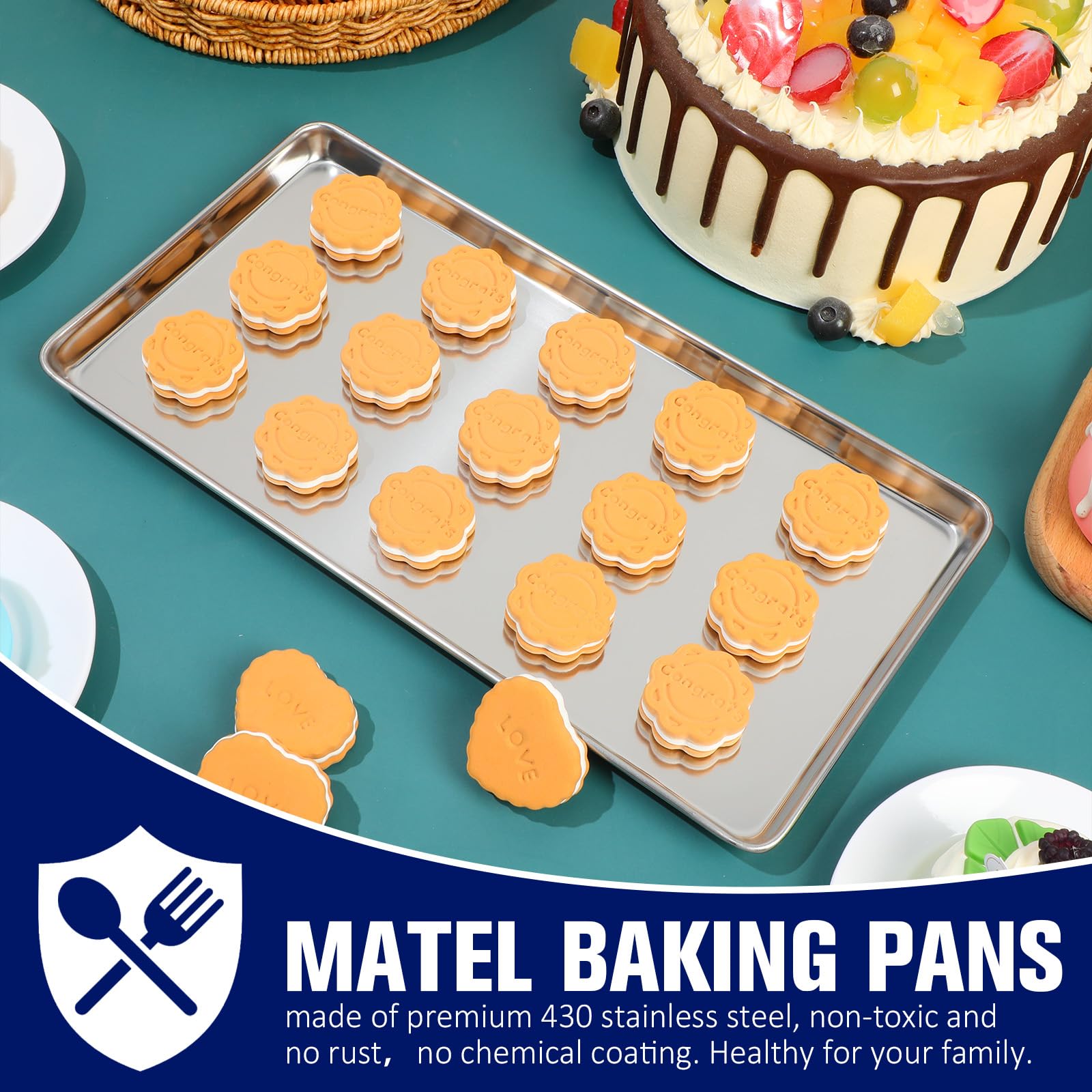 Mimorou 12 Stück Backbleche aus Edelstahl, kleine Metallbleche, professionelle rechteckige Ofenbleche, Küche, Backen, Kochen, Ofen und Toaster, spülmaschinenfest (33 x 17 cm)