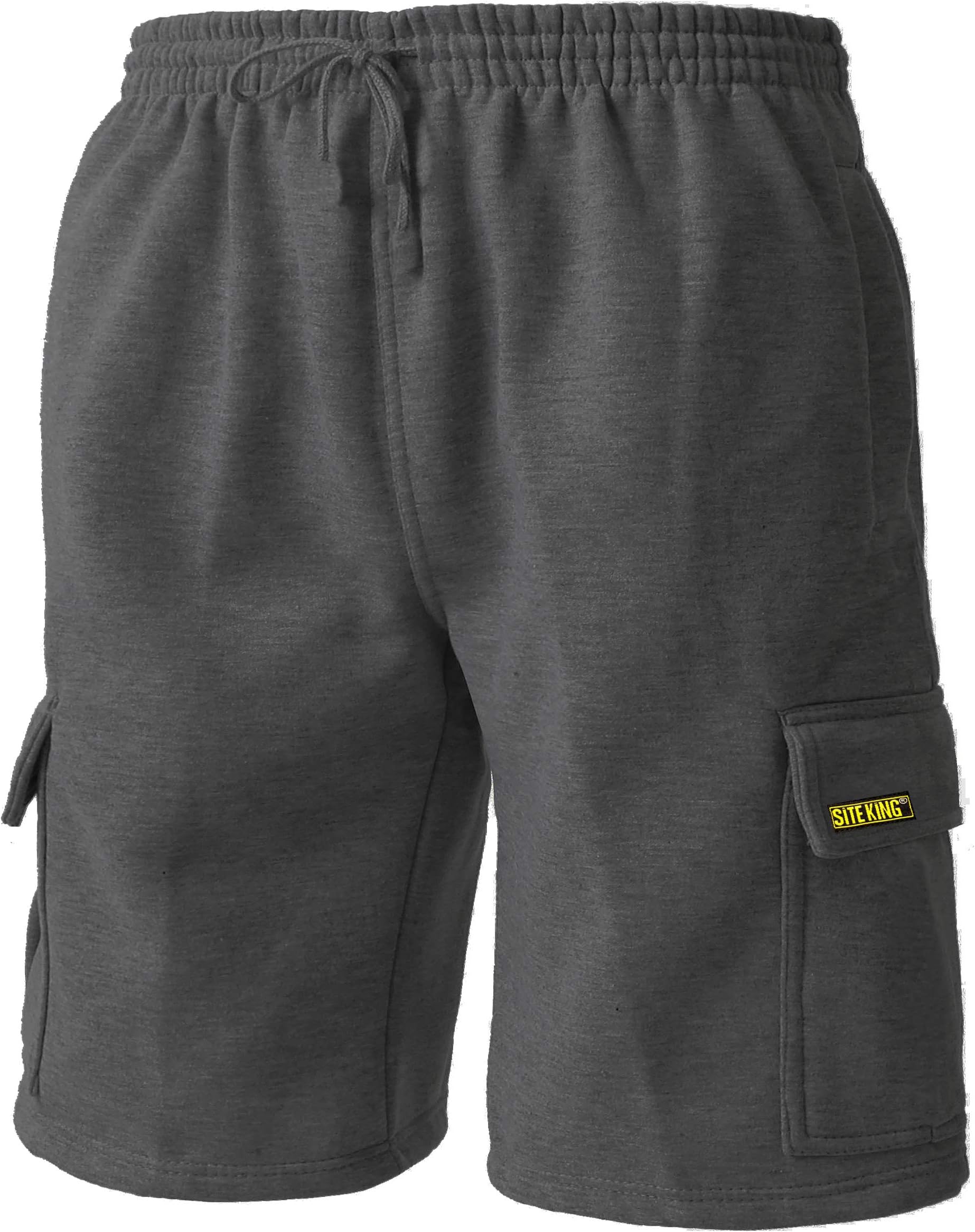 SITE KING Mens Cargo Jogging Bottom Work Shorts - Tracksuit Material Cargo Shorts