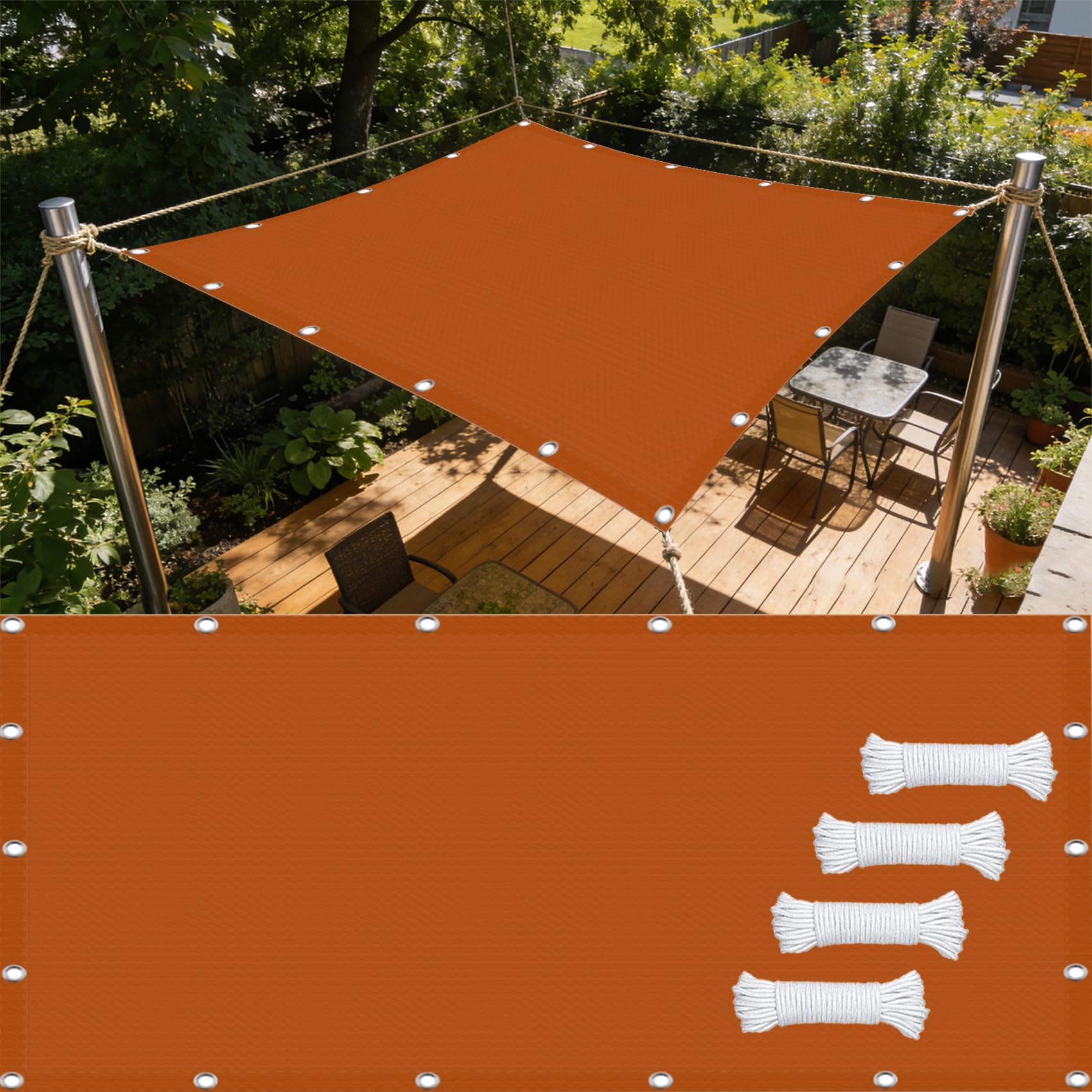 Voile d'ombrage orange durable 130 x 165 cm en tissu polyester épais et solide