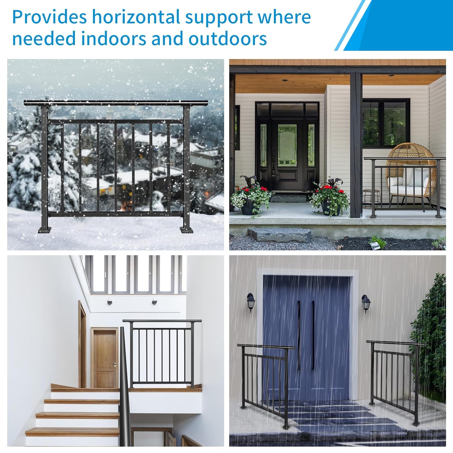 Upgrade Horizontal Deck Railing Kit, 40" H x 48" W Black Heavy Duty Wrought Iron Outdoor Guard Fence Handrail, Flat Hand Rails for Porch, Balcony, Patio, Deck and Other Outdoor/Indoor Spaces