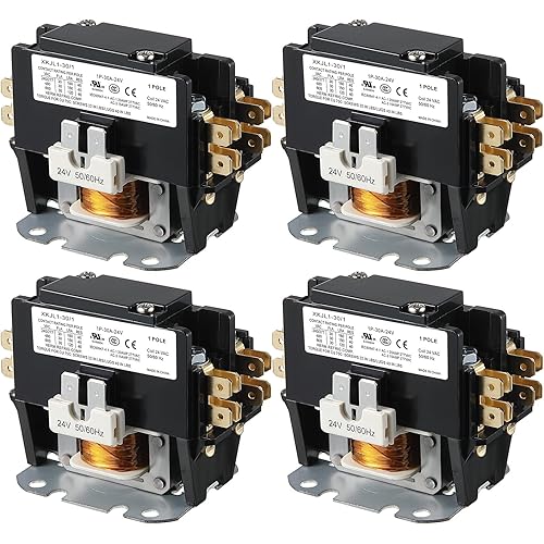 Dreyoo Carrier HVAC Motor Contactor, 24V 30 Amp Coil 1 Pole Replacement Relays Compatible with C230B, Air Conditioner, Heat Pump, Refrigeration Systems (4 Packs)