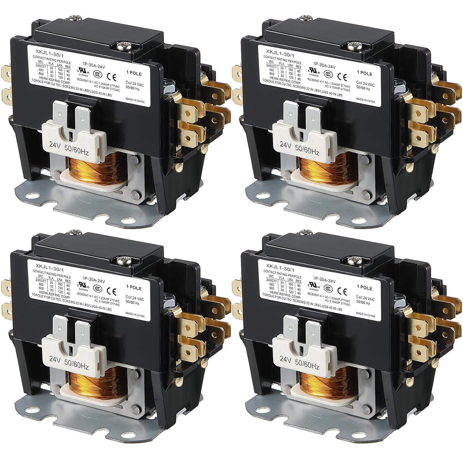 Dreyoo Carrier HVAC Motor Contactor, 24V 30 Amp Coil 1 Pole Replacement Relays Compatible with C230B, Air Conditioner, Heat Pump, Refrigeration Systems (4 Packs)