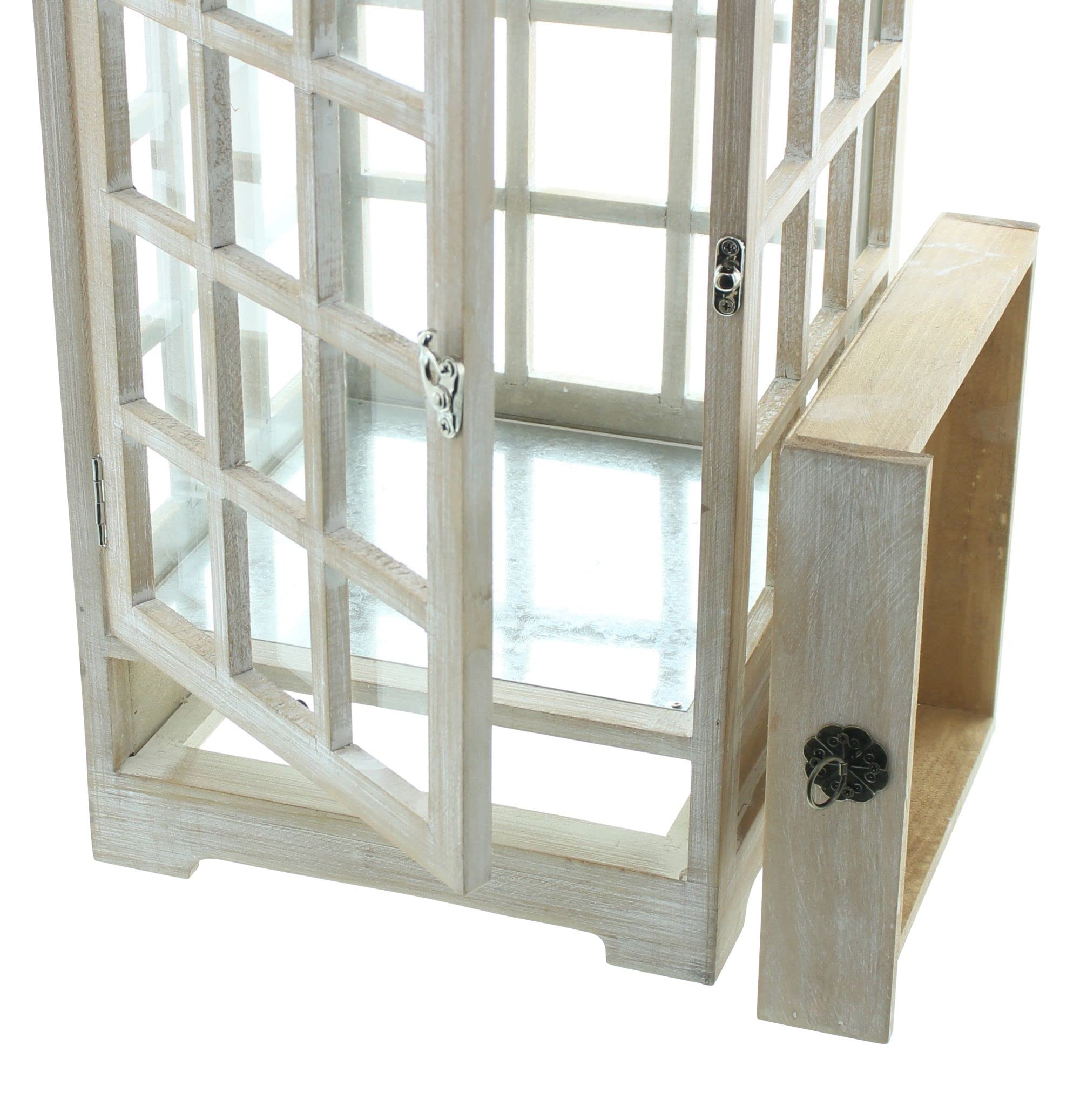 FRANK FLECHTWAREN Große Laterne "Landhaus", gekalktes Holz, Metall, Glas, Schublade, Maße: 25 x 25 x 63 cm, Ästhetisches Design, Nostalgisch-Modern