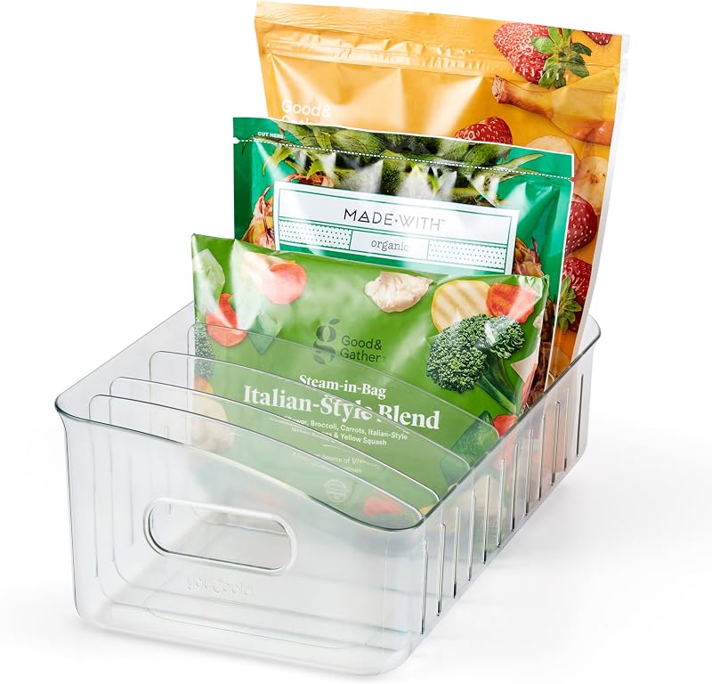 YouCopia FreezeUp Contenedor para congelador de 15 pulgadas, organizador transparente para refrigerador sin BPA con divisores ajustables y asas para alimentos congelados y sobras