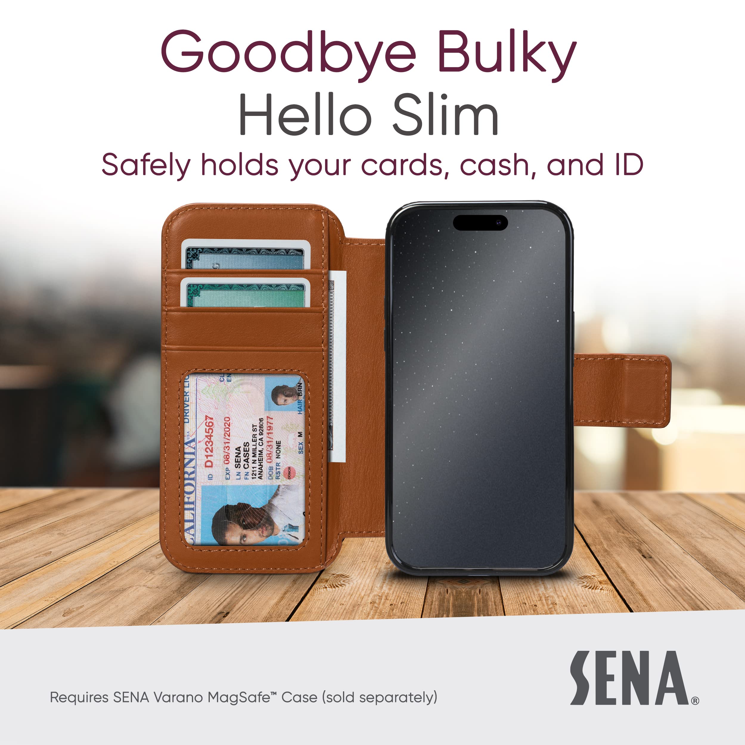 Sena iPhone 14/iPhone 14 Pro - Custodia a portafoglio in pelle pieno fiore per iPhone 14/14 Pro da 6,1 con protezione antiurto in TPU, marrone chiaro (SXD11306US