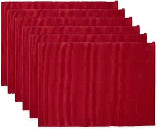 DII Basic Everyday Ribbed Tabletop 100% Cotton, Placemat Set, 13x19, Cardinal Red, 6 Piece