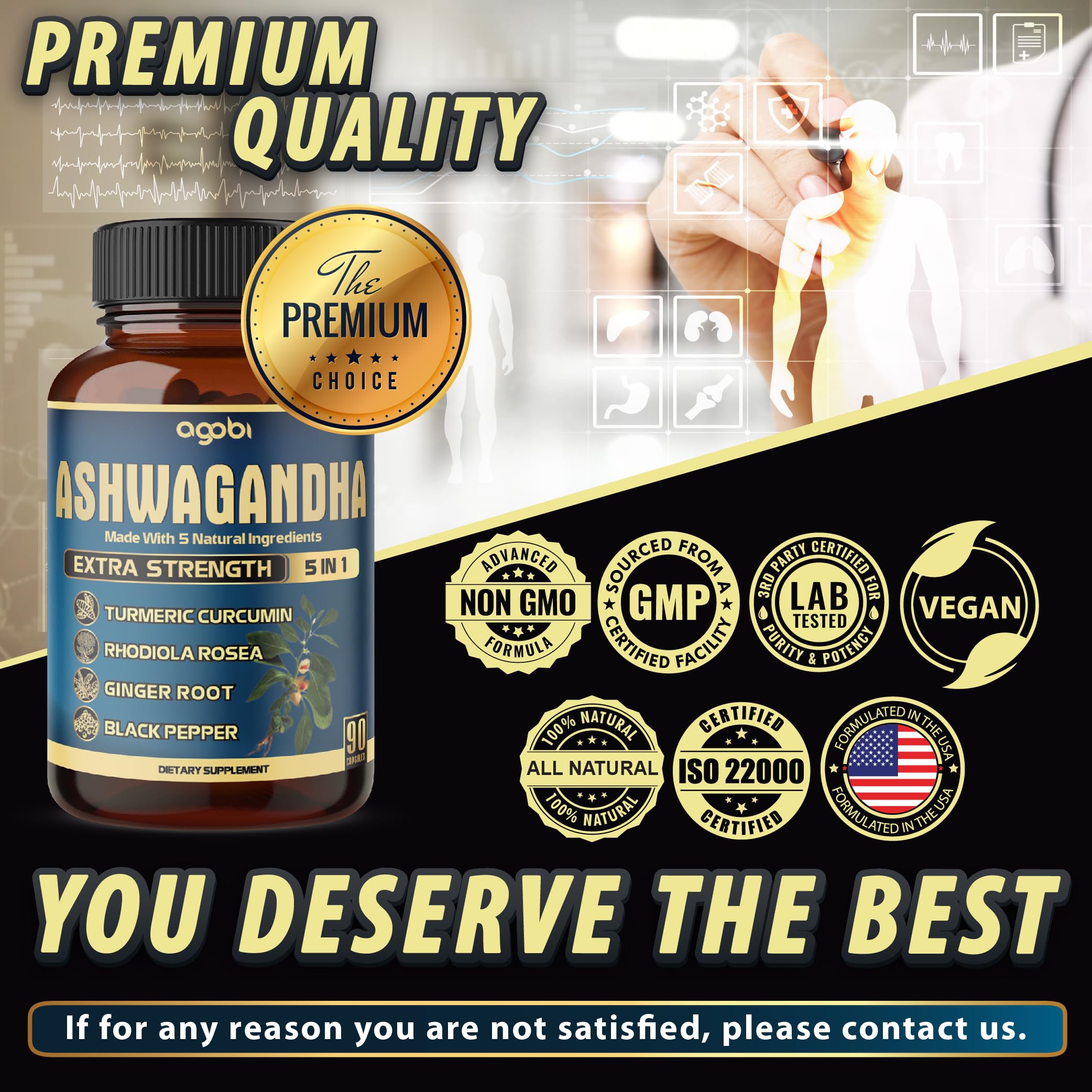 Ashwagandha Extract Capsule - Great Strength - 5in1 Blended Ginger, Turmeric, Rhodiola Rosea & Black Pepper - 90 Capsules for 3 Months - Strength, Spirit & Immune Support — Amazon image 6