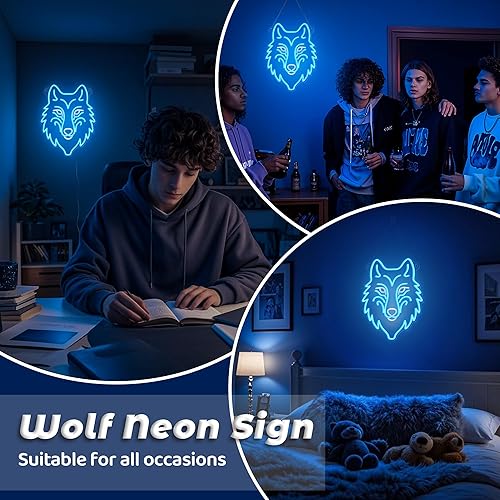 Miniatura 7 de Luz de neón de lobo, letrero de pared LED regulable con diseño de lobo de animal, alimentado por USB, decoraciones para dormitorio, sala de estar,