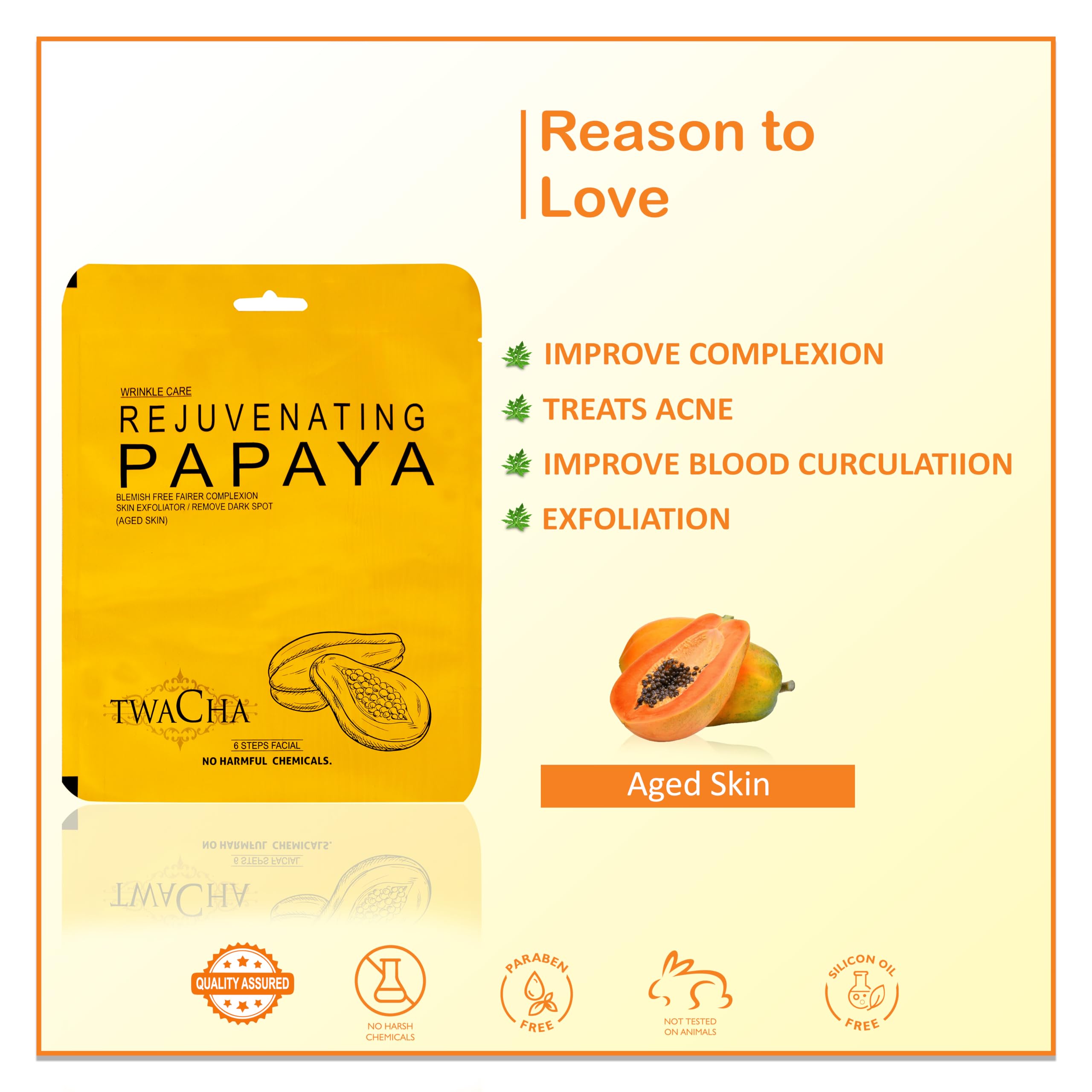 TWACHA Rejuvenating Papaya Facial Kit | Improves Complexion,Remove Dark Spots & Gently Exfoliates | Anti-Aging Glowing Skin | Suits All Skin Types | Ideal for both Men & Women | (6 Steps Facial)