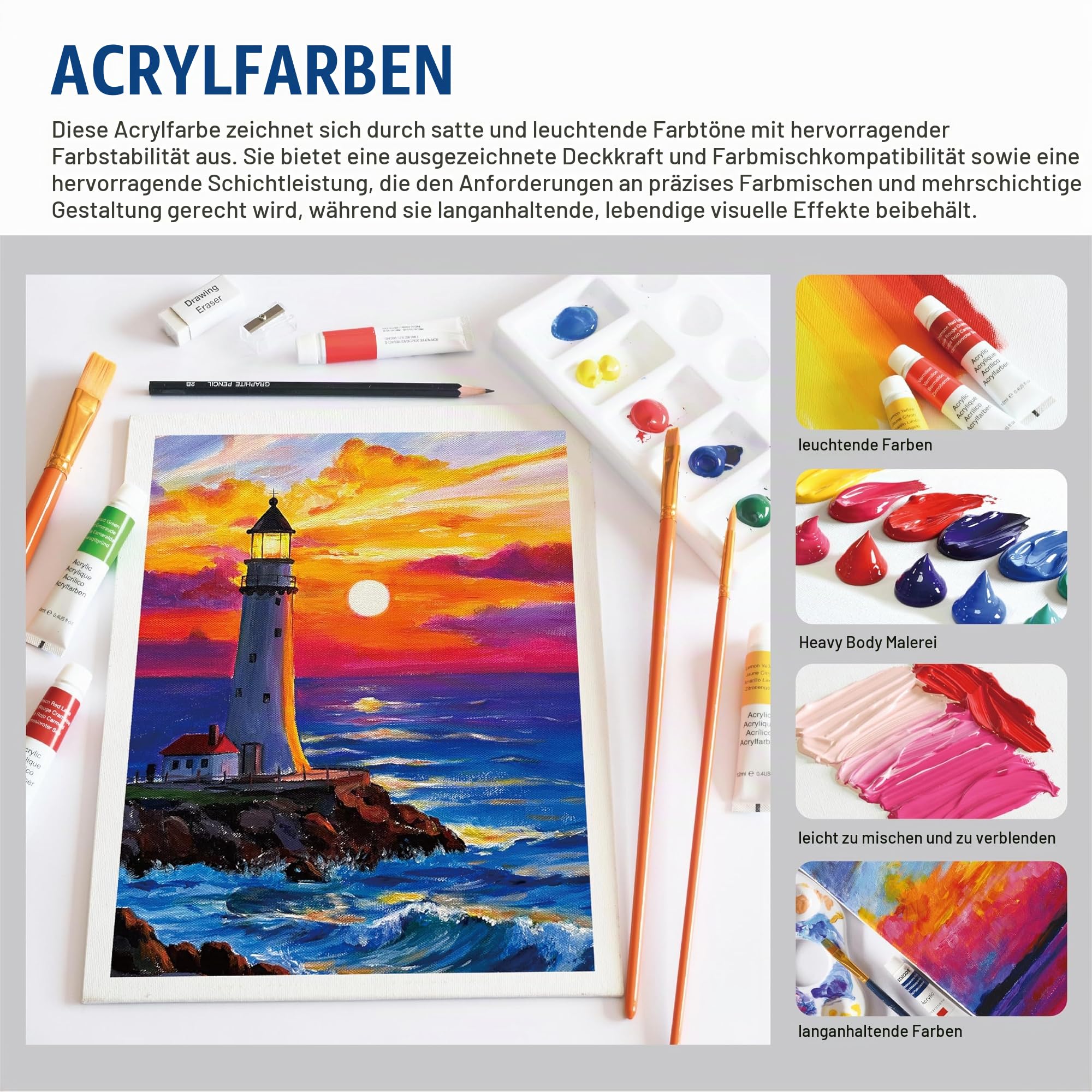 Kunstset mit Staffelei, Komplettes Malset mit Malmaterial | 55-tlg. Kunstset Alles-in-Einem, Tischstaffelei, Sortiertes Malmaterial, Ideales Geschenk für Erwachsene und Kinder