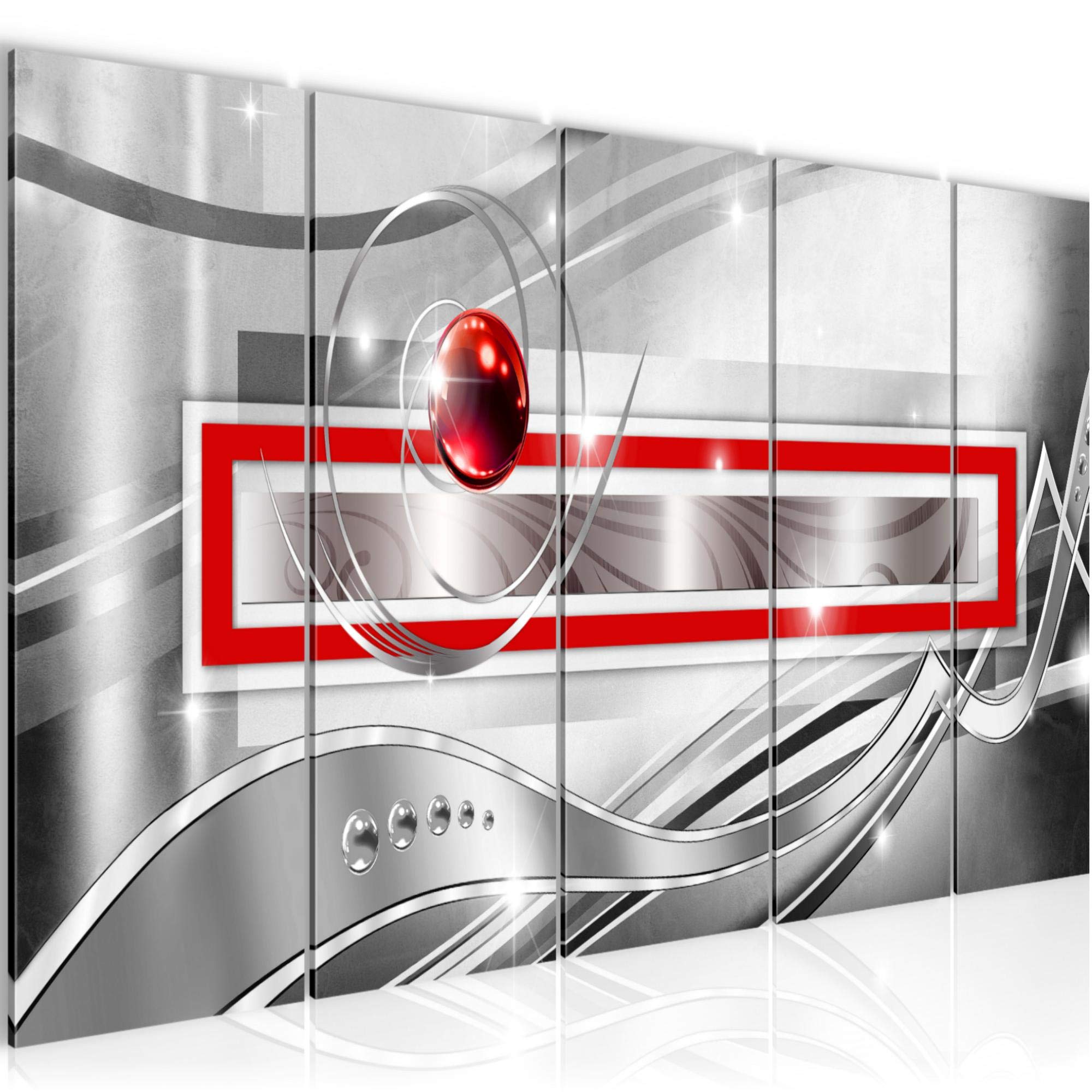 Runa Art Wall Picture XXL Abstract 200 X 80 cm Gray Red Silver 5 Pieces - Made In Germany - 108255a