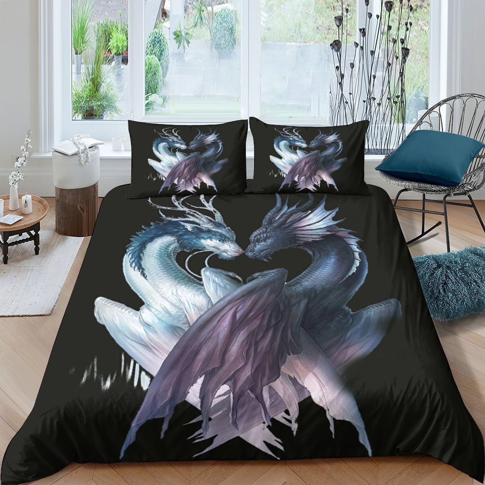 Ctjqhvkz Style-7 3D Printed Yin Yang Wolf Fitted Sheet Microfiber Soft Black White Wolf Bed Cover For Bedroom Dorm Mattress Protection Decor Single（135X200cm）