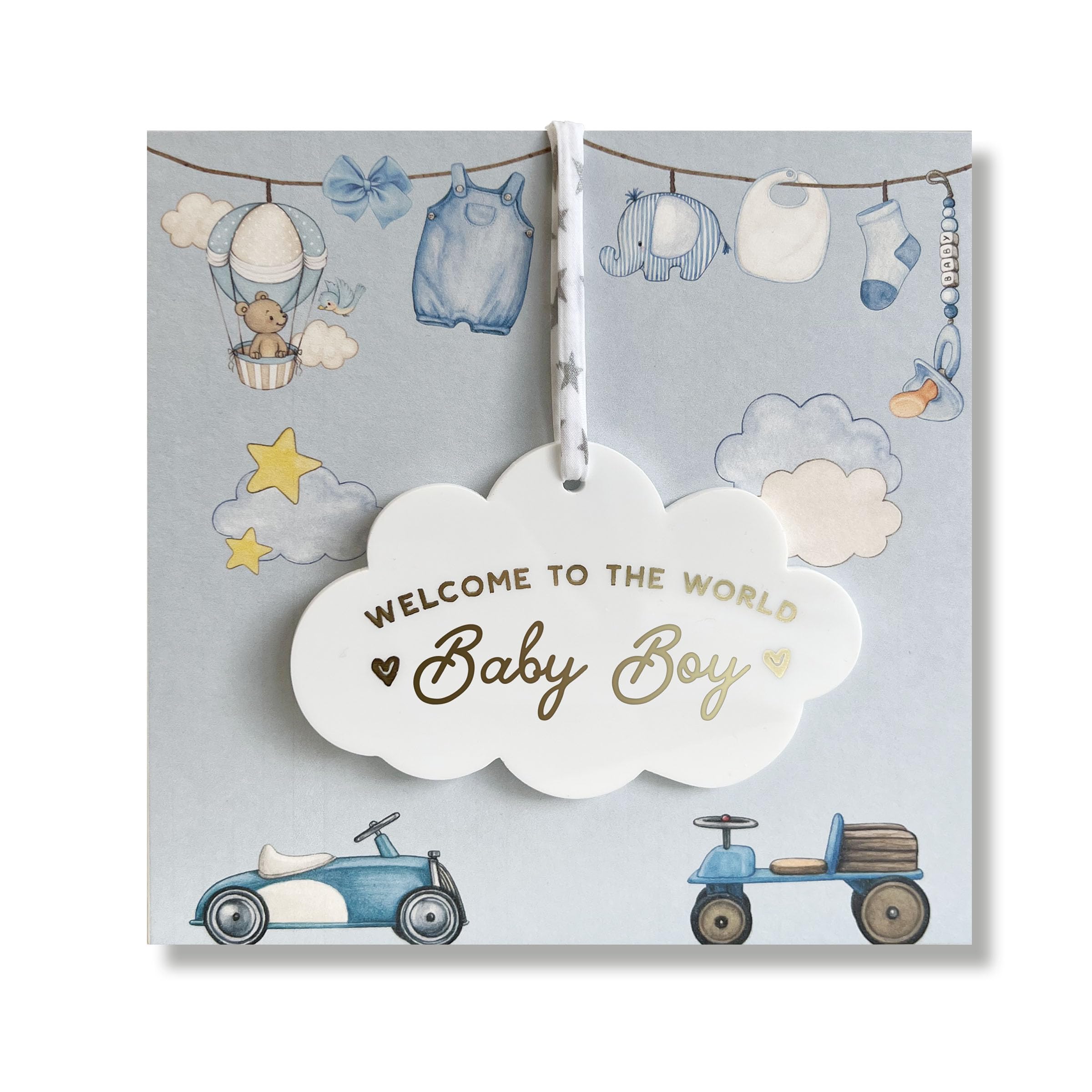 New Baby Girl or Baby Boy Card With Personalised Cloud Keepsake Gift, Welcome To The World Little One New Baby Card