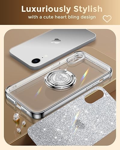 Miniatura 6 de XYZ Funda para iPhone XR con soporte, funda para teléfono con soporte de doble anillo, para mujeres y niñas, funda transparente con purpurina de