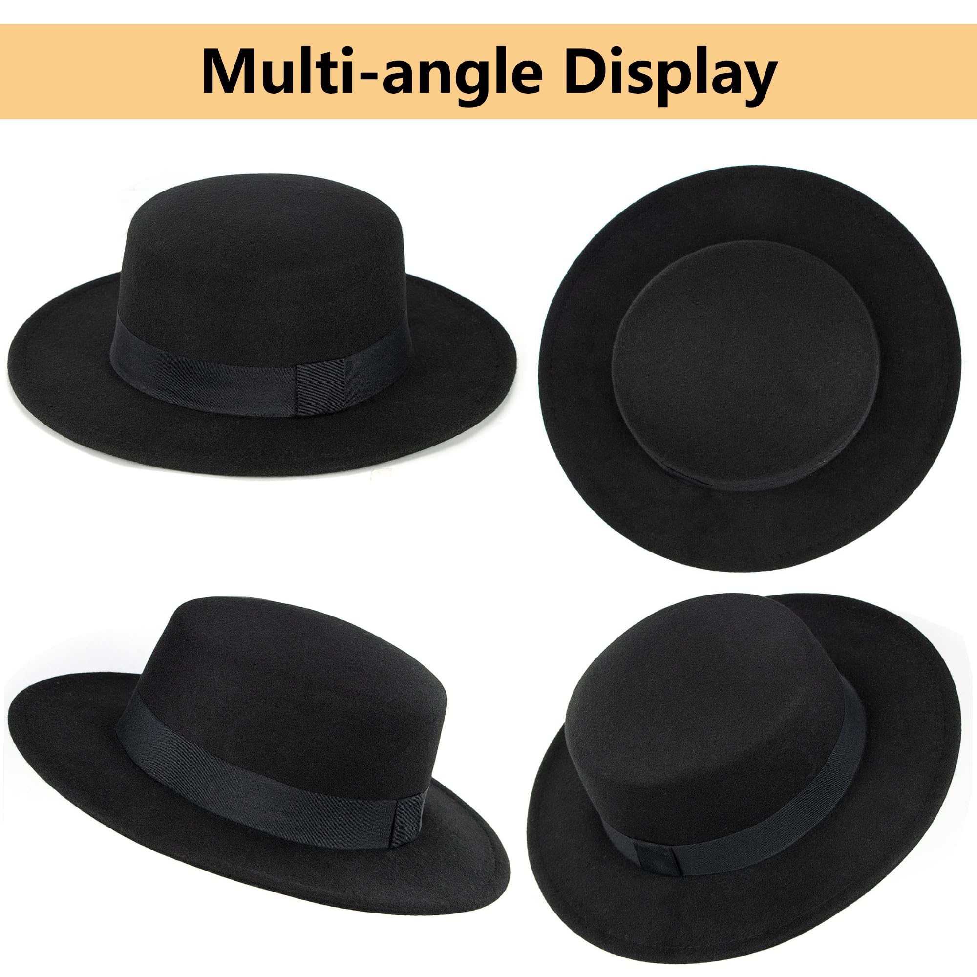 Chapeau Fedora à bord court pour homme et femme - Chapeau plat en feutre de laine - Tailles : S-M
