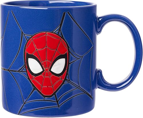 Silver Buffalo Marvel Comics Spiderman - Taza de cerámica resistente a la cera, 20 onzas, azul/multicolor, 20 onzas