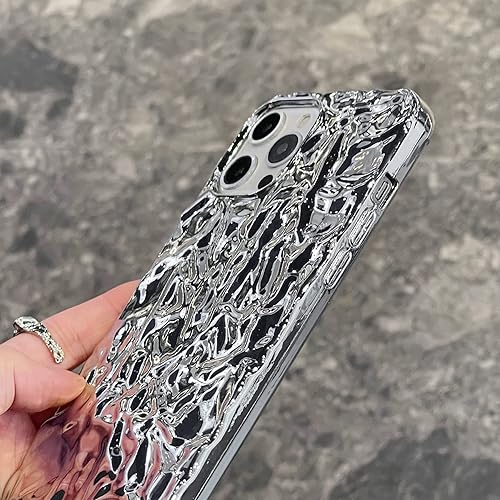 Miniatura 6 de Shinymore Funda compatible con iPhone 15 con brillantina, diseño de purpurina plateada y suave de silicona con pliegues 3D para mujeres y niñas, a
