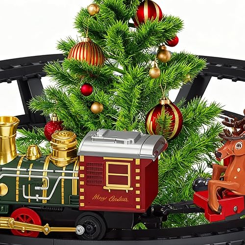 Miniatura 7 de Juego de tren para árbol de Navidad Vehículo de Navidad recargable con pista, juego de tren eléctrico alrededor del árbol con luz y música