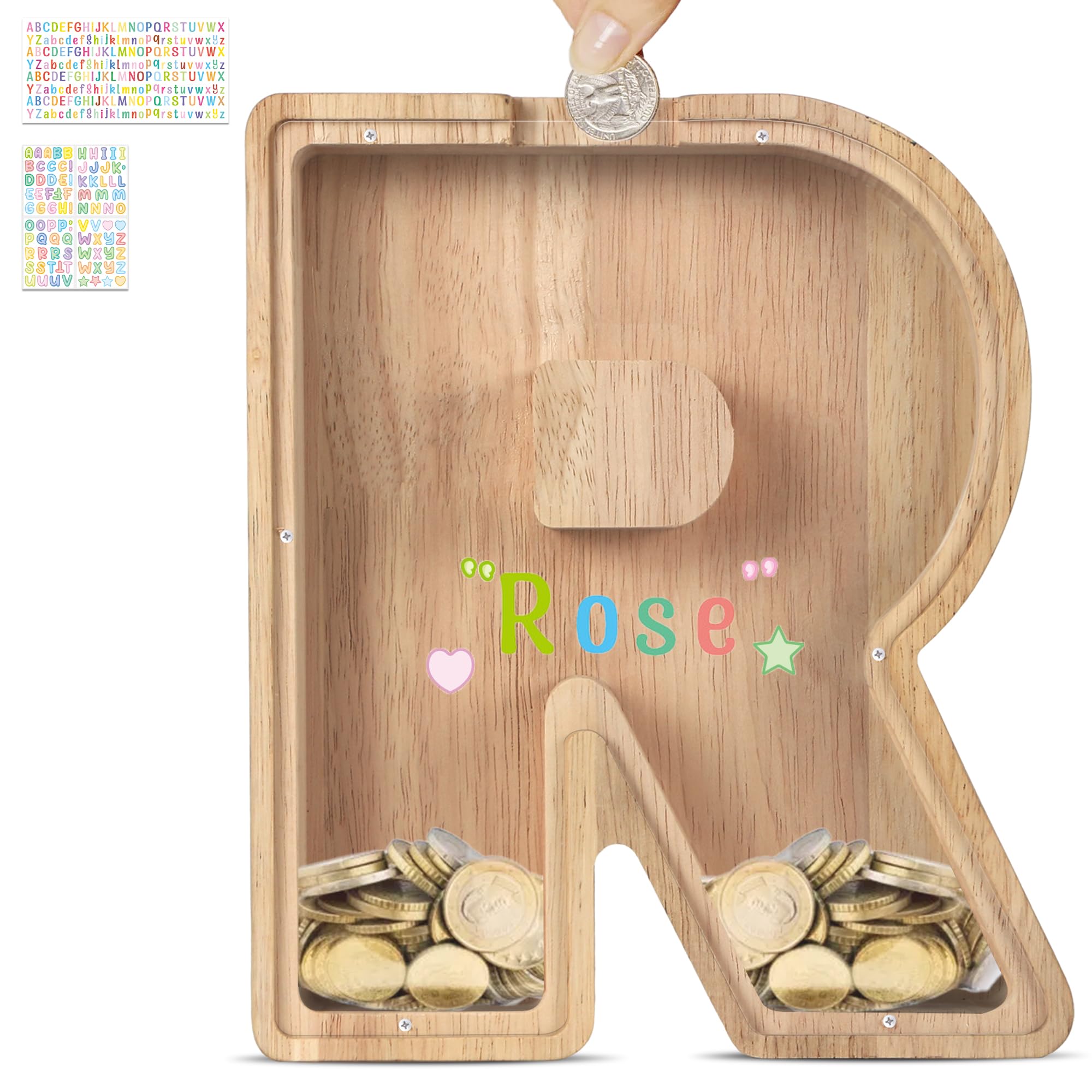 Amazon.co.jp: Jouierty イニシャルR 貯金箱 木製文字 貯金箱 デザイン DIY 名前 アルファベット コインバンク おもちゃ  貯金箱 装飾サイン 子供 男の子 女の子 誕生日 クリエイティブなギフト : Toys & Games