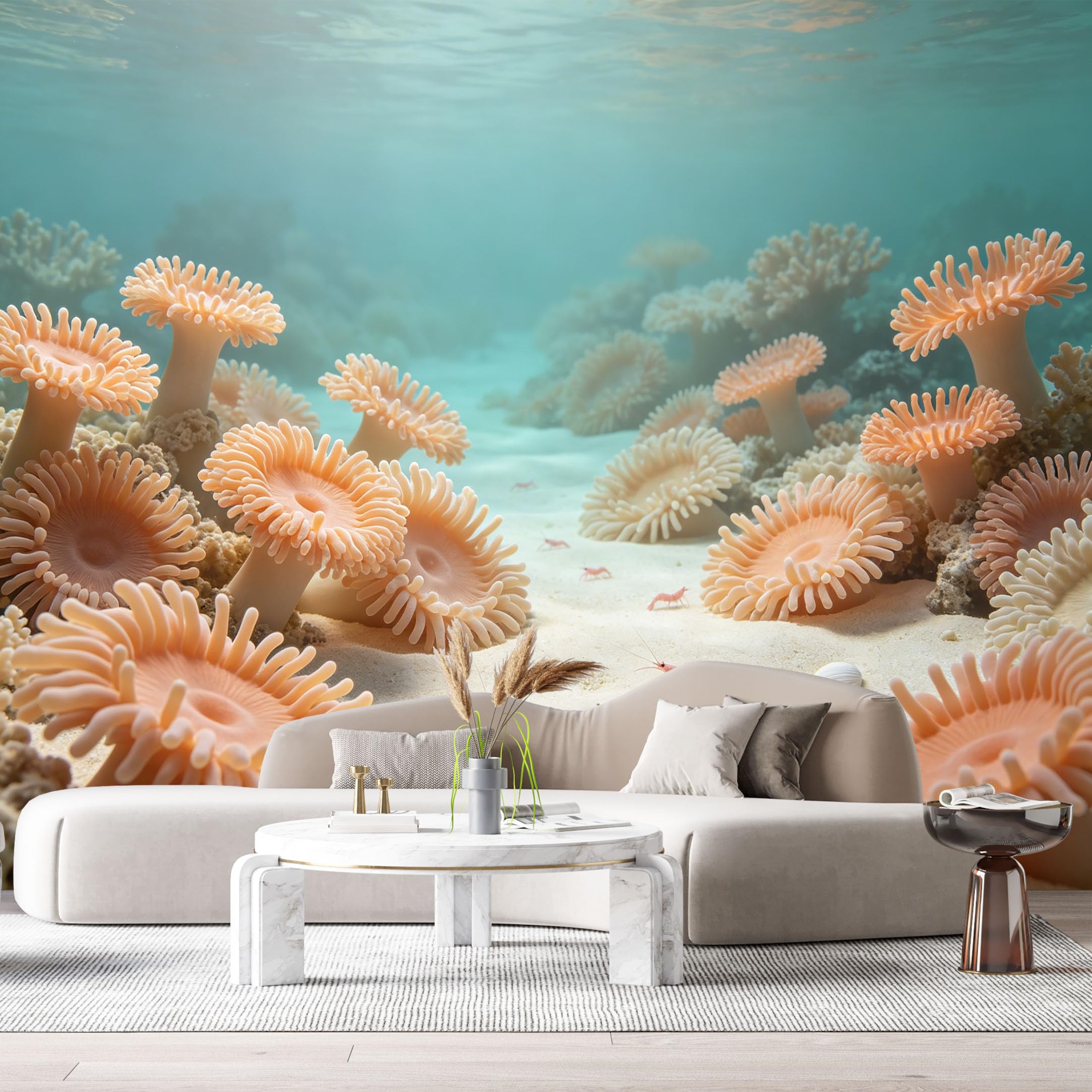 Custom Size Wall Murals Ocean Marine Tropical Sea Anemone Small Shrimp Underwater 3D SelfAdhesiveWall Fabric Removable Wallpaper Wall Decor for Living Room Bedroom Bathroom