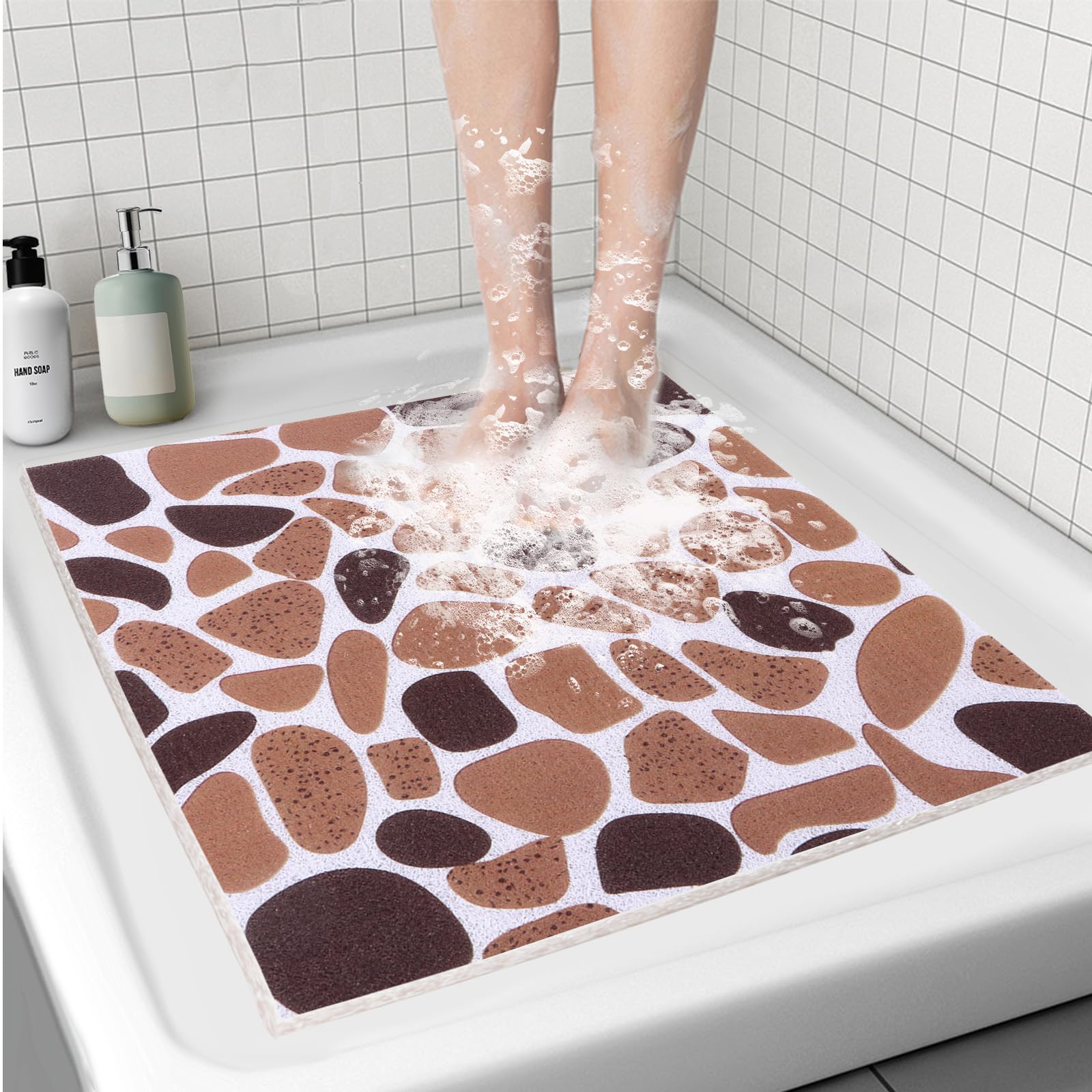Tappetino Antiscivolo Per Vasca Da Bagno 40x61 Cm, Spessore 1,5 Cm, In PVC Con Superficie Luffa Per Massaggio Piedi, Asciugatura Rapida, Senza Ventose, Grigio