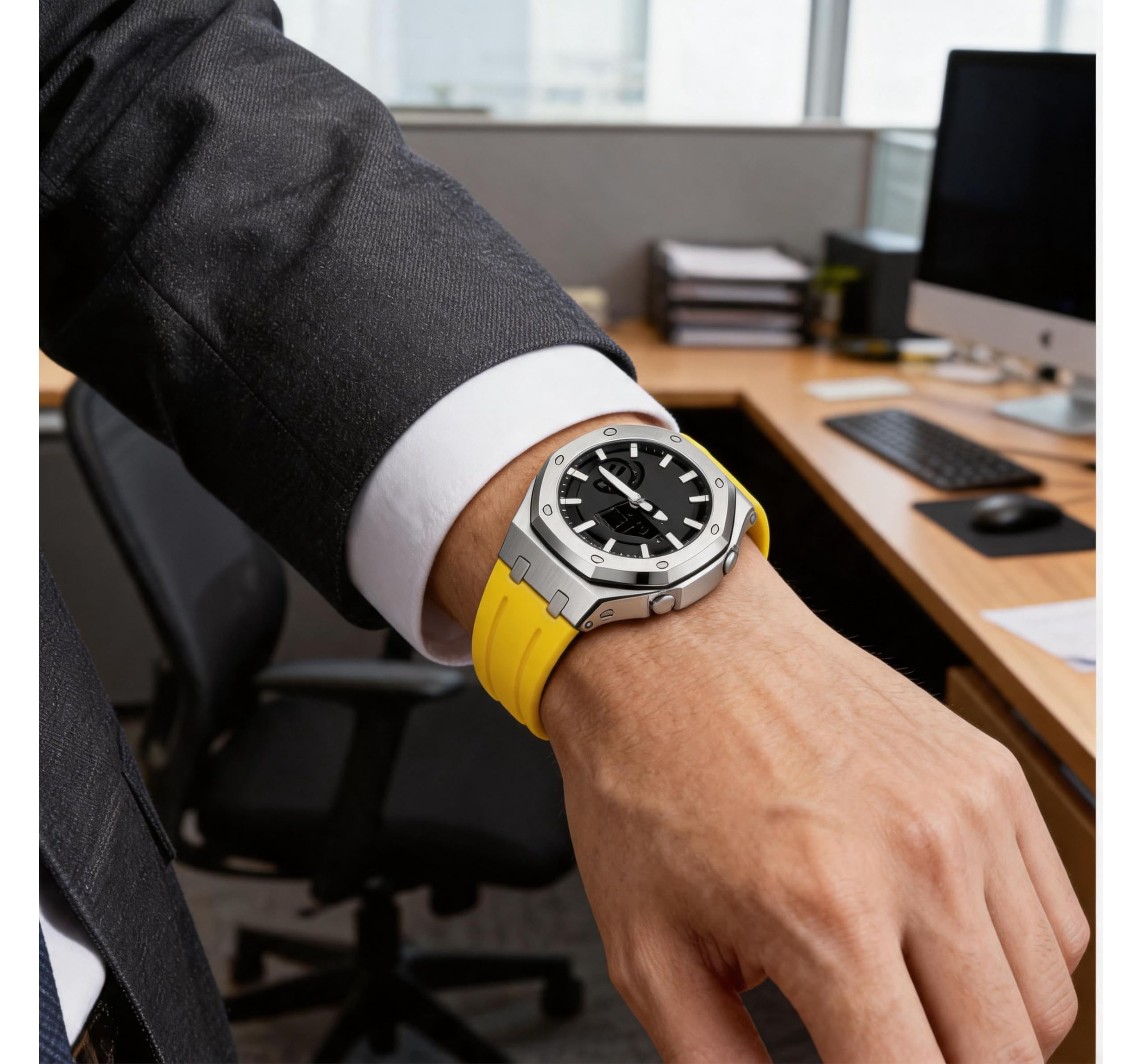 Ricambio Cinturino Silicone con Ghiera Acciaio Inox 316L compatibile con Casio G-Shock GA-2100 / GA-2110 | Giallo