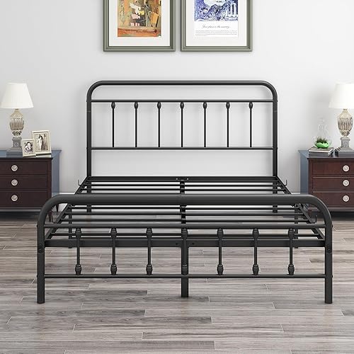 Miniatura 6 de DUMEE Metal Queen Bed Frame with Headboard and Footboard Farmhouse Platform Bed Frame Queen Size Under Bed Storage No Box Spring Needed, Textured