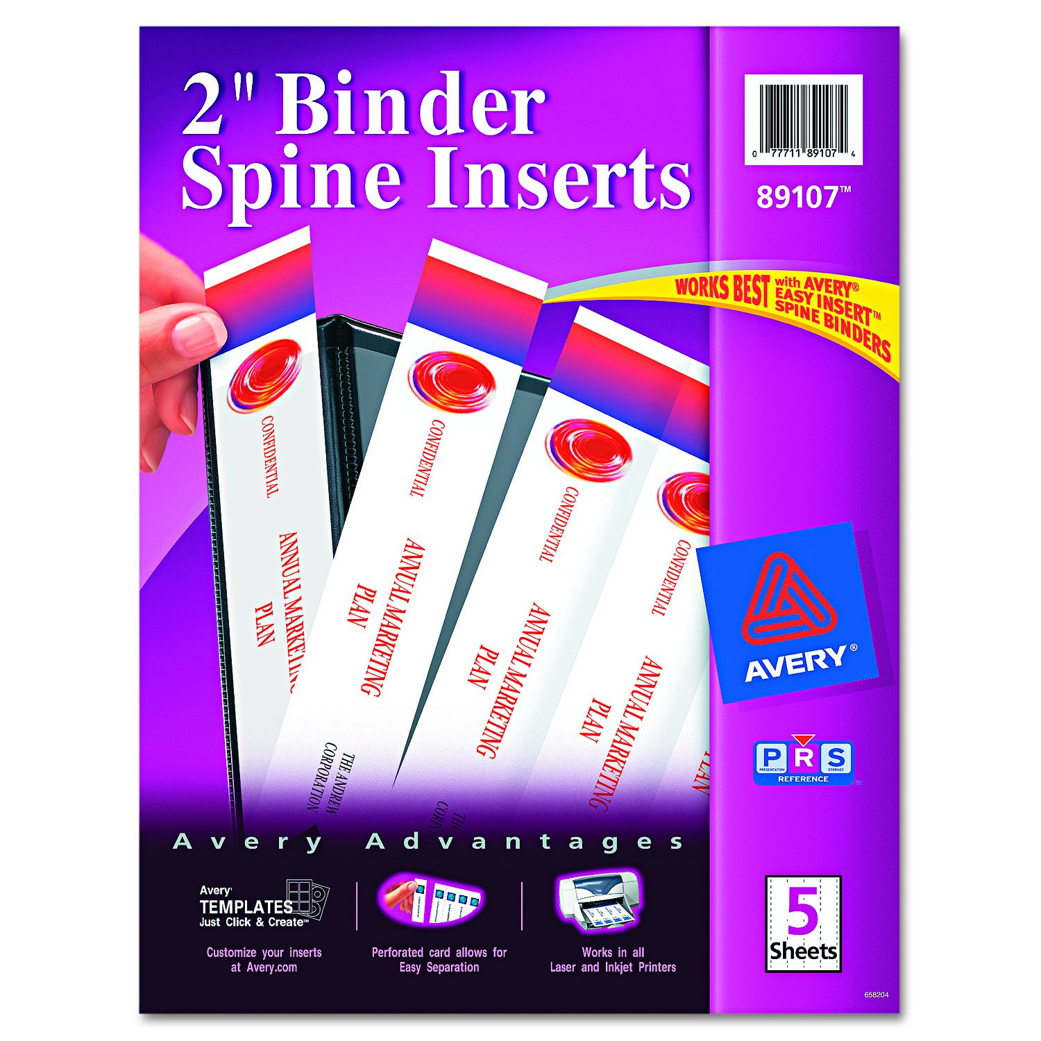 Avery Binder Spine Inserts, for 2 Inch Ring Binders with 2.8" Spine Width, 20 Cardstock View Binder Spine ID Inserts (89107)