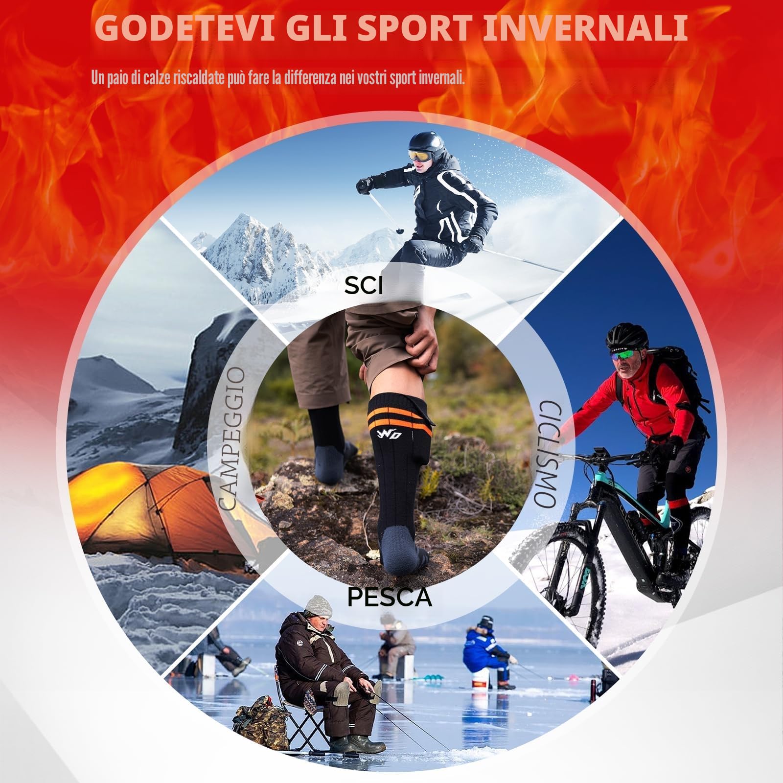 Heated Socks, 2023 Rechargeable Heated Socks, 5000 mAh Extra Large Battery, Long Life Up To 65 °C Large Heating Area, Suitable For Outdoor Skiing, Winter Camping, Hiking
