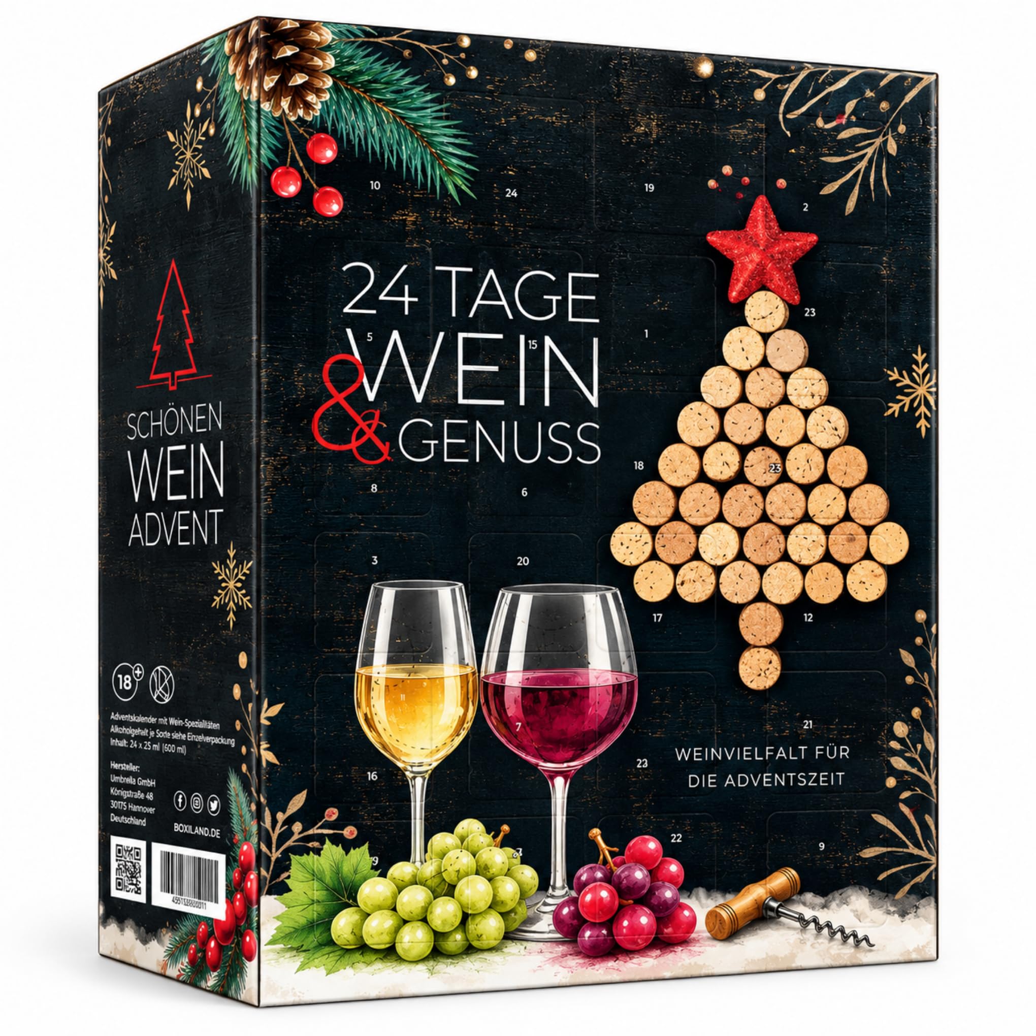 UMBRELLA® kalendarz adwentowy 2026, 24 wina 0,25 l, czerwone białe rosé