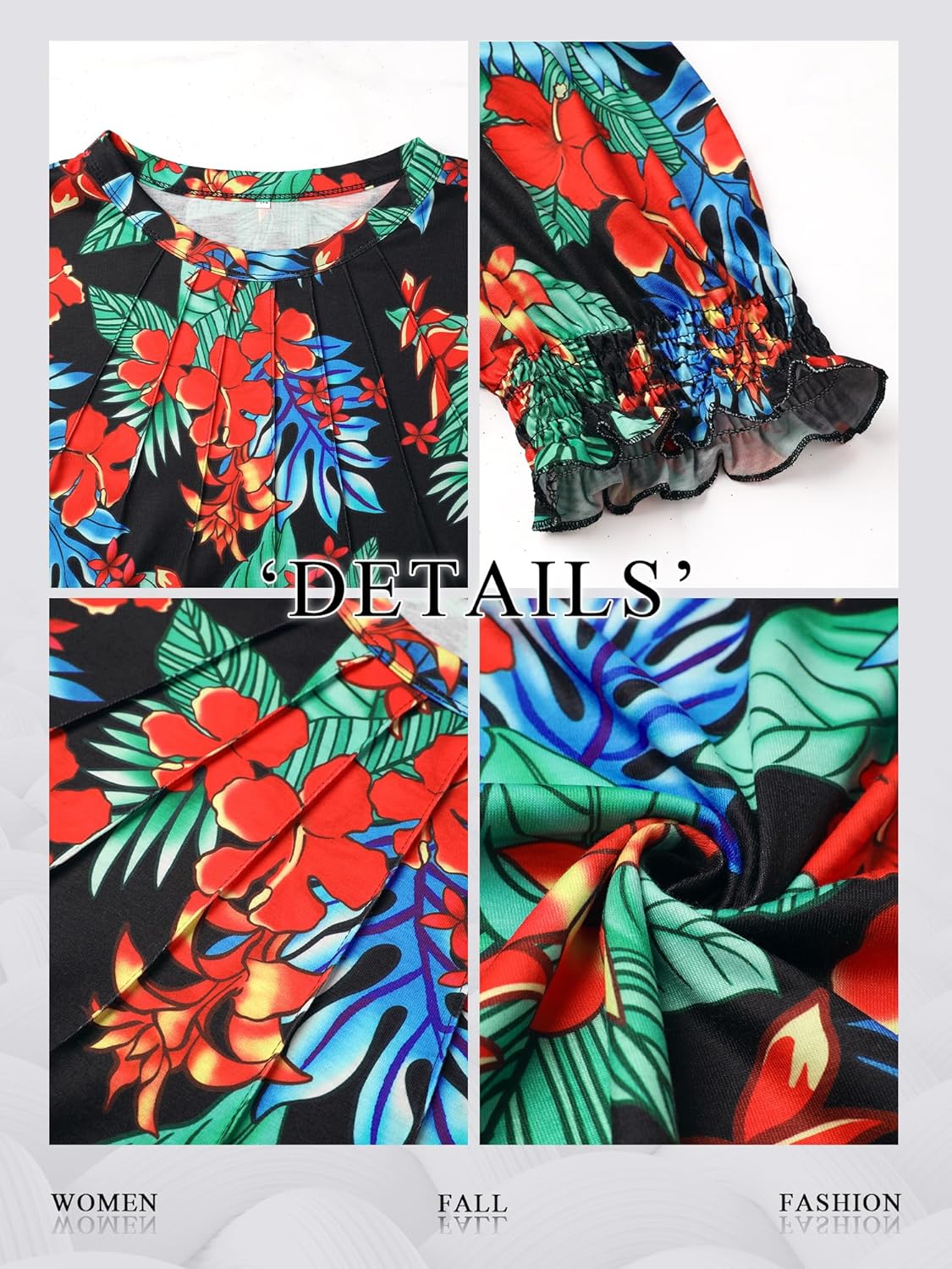 Ezcosplay Womens Hawaiian Shirt Puff Short Sleeve Tropical Print Outfits Casual Pleated Tops Summer Floral T-Shirt - Image 6