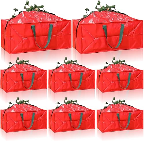 Windyun 8 bolsas de almacenamiento para árbol de Navidad de 2.5 pies, organizador de almacenamiento rojo artificial para árbol de Navidad, bolsas de