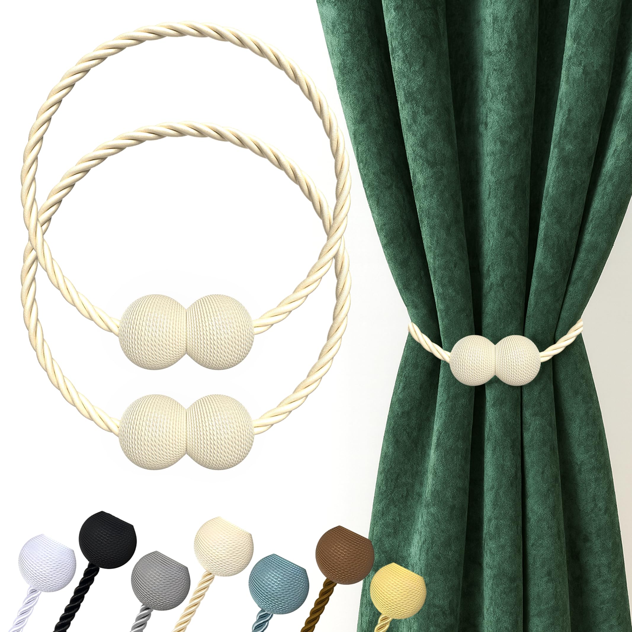 Hion Magnetic Curtain Tiebacks Beige 2pcs, Curtain Tiebacks Buckles Holdbacks Holders Hooks Clip for Home Bedroom Office Decorative Curtain