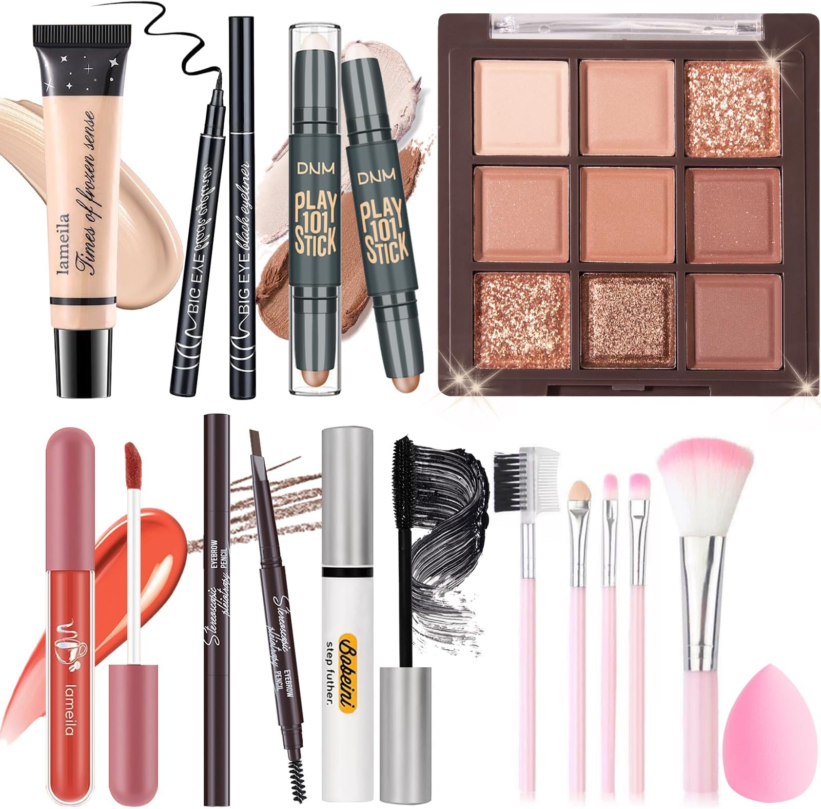 YBUETE Makeup Set Kit for Women Girls Teens, Makeup Present Set, Includes 9 Color Eyeshadow, Counter Stick, Foundation, Eyebrow Pencil, Eyeliner, Mascara, Lip Gloss, 5Pcs Brushes, Sponge