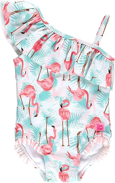 RuffleButts Vibrant Flamingo One Shoulder Ruffle One Piece - 2T