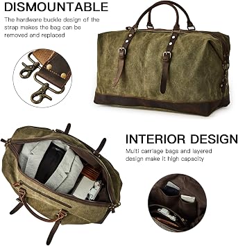 Waxed Canvas Overnight Duffel Bag for Men Women