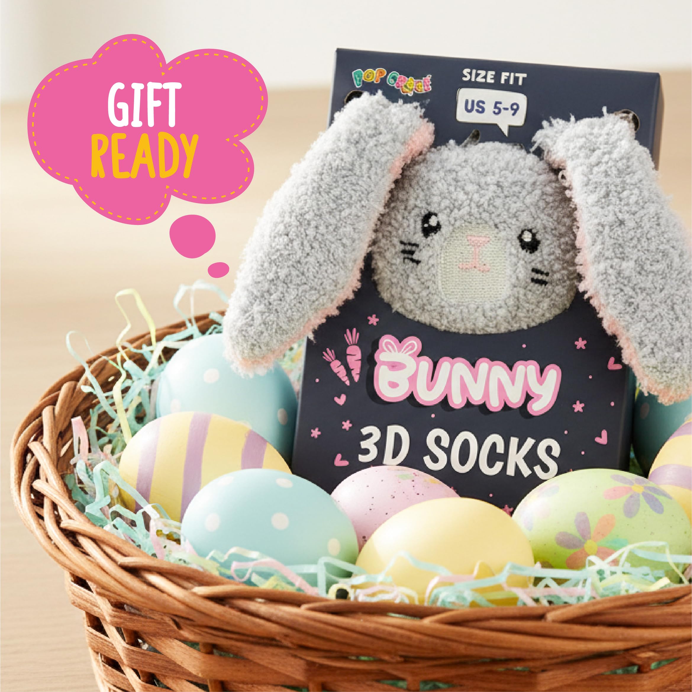 POPCRAZE - Cute Fuzzy Socks Women Bunny 3D Animal Character - Fluffy Cozy Sleep Slipper Socks Winter Warm Gift Size 5-9: Gray