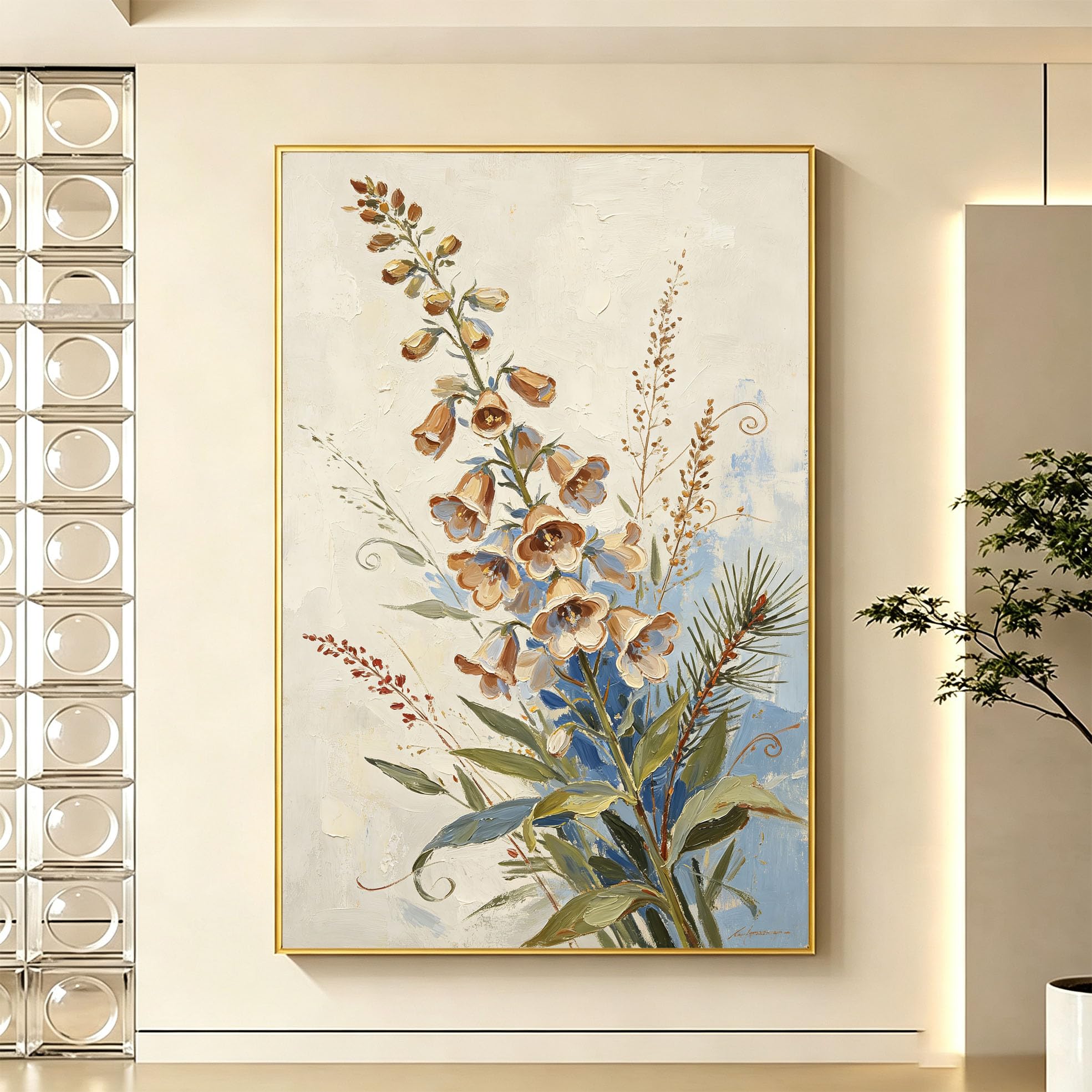 Wandbild Glockenblume Großes Leinwand Ölgemälde 100% Handgemaltes Blumen Ölgemälde Rahmenlos Ästhetisches Botanisches Kunstwerk Für Wohnzimmer Schlafzimmer 110X180Cm (43,3X70,8 Zoll)