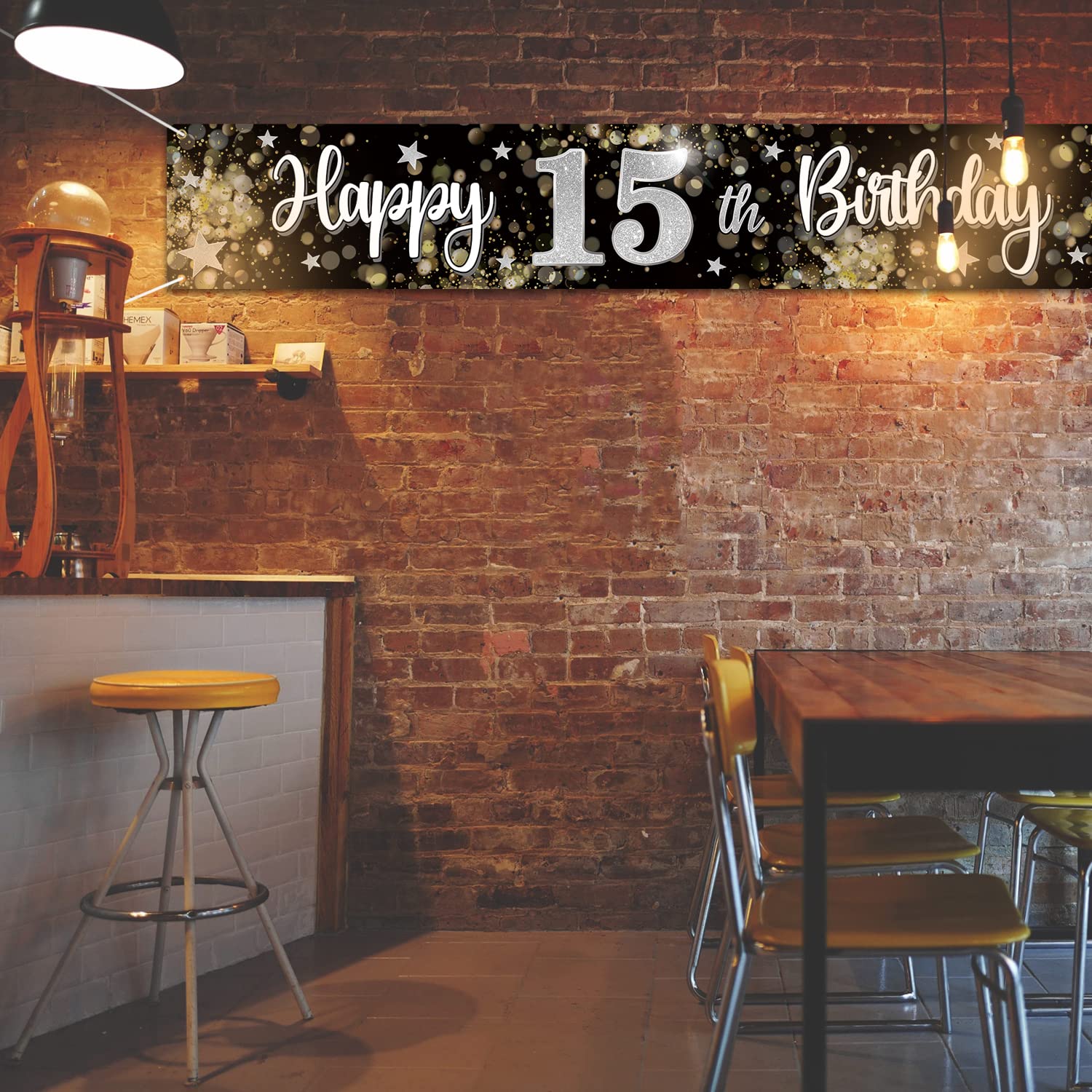 Nelbiirth Happy 15th Birthday Backdrop Banner - Black & Silver Large Party Decoration, 'Cheers To Fifteen' Sign - View #8