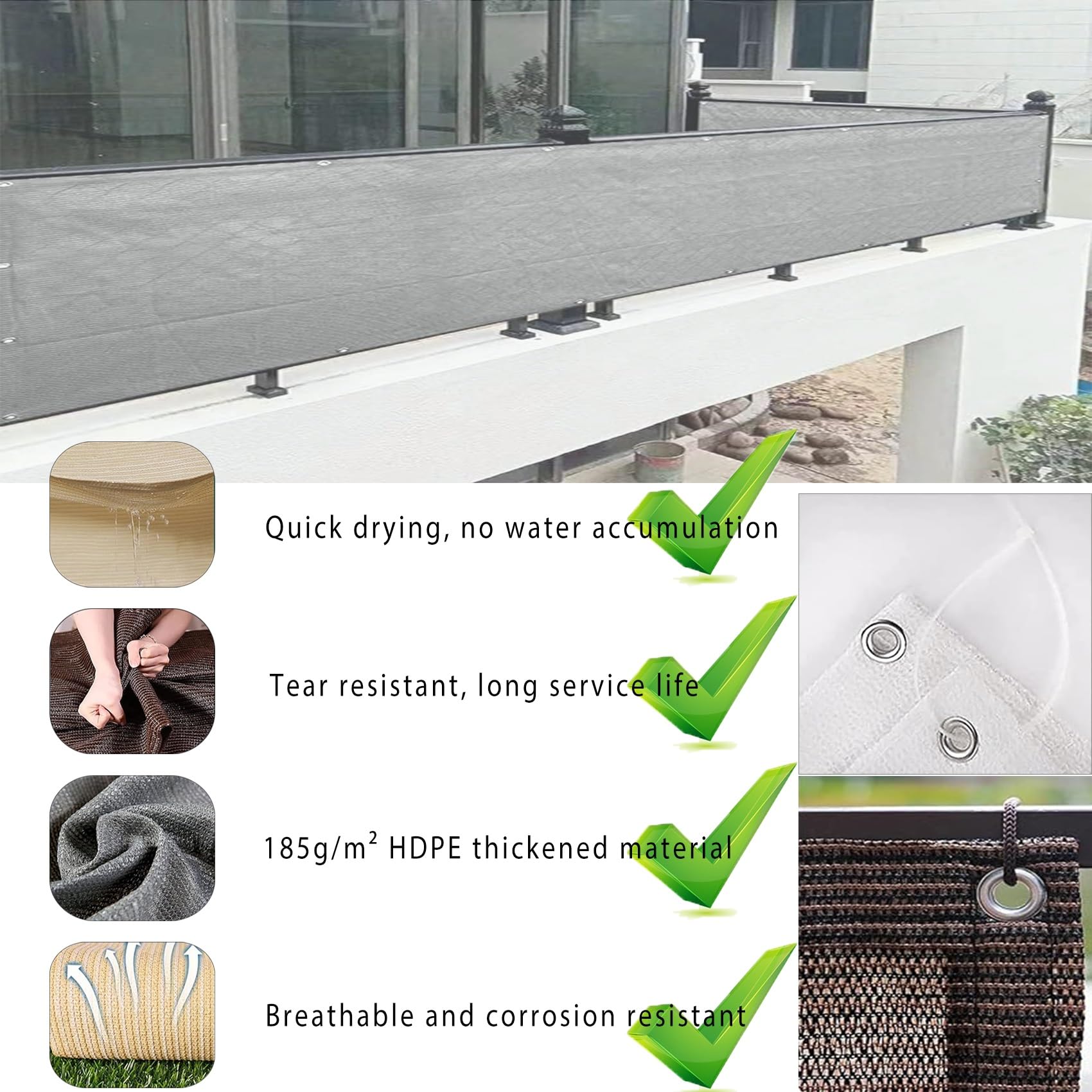 Telo Frangivento Balcone 100x400cm - Oxford Sabbia, 100% Privacy, Con Occhielli E Corde - Foto 14