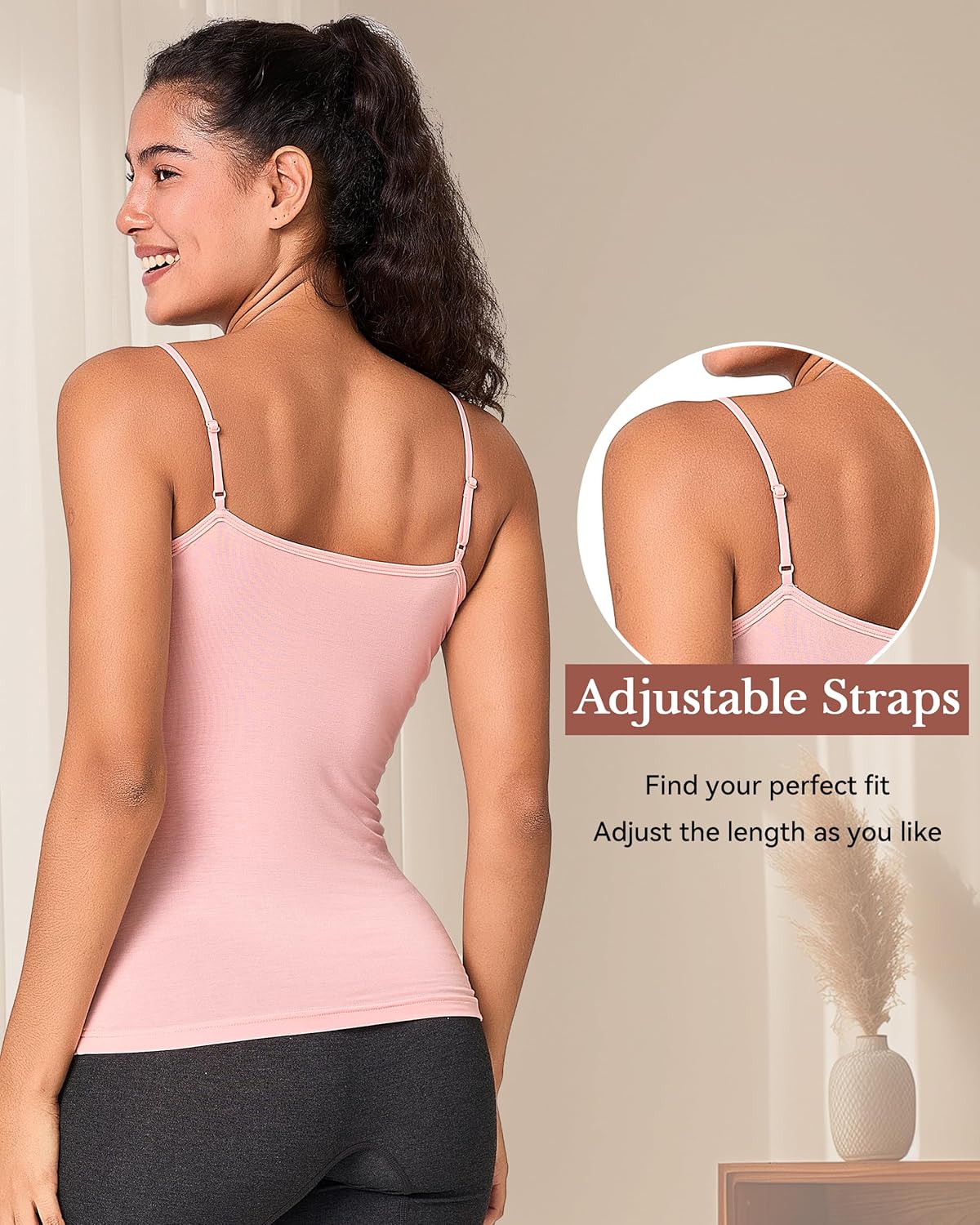 BAMBOO COOL Women's Basic Lingerie Camisole Tank with Adjustable Spaghetti Strap Cute Undershirt 3/4 Pack - Image 5