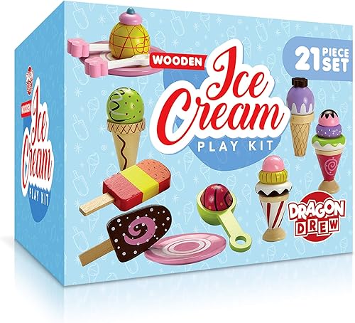 Miniatura 6 de Playset de helado de fantasía hecho 100% de madera verdadera, producto de Dragon Drew (conjunto de 25 piezas)