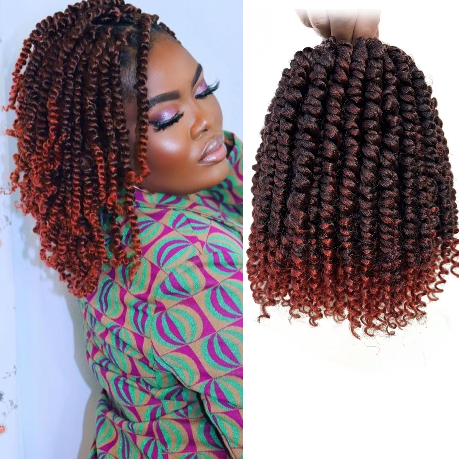 8 Packs Pretwisted Passion Twist Crochet Hair 8 Inch Pre Looped Crochet Passion Twist Hair Coppery Red Short Passion Twist Hair Soft Crochet Braids