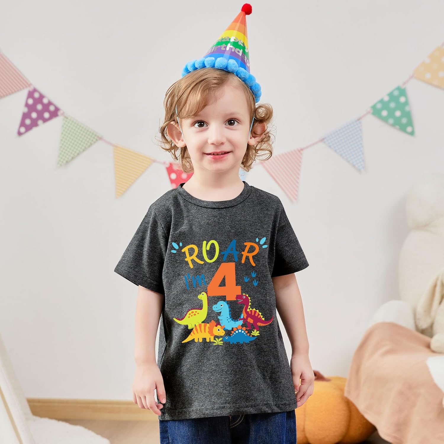 Lovekider 2-5 Years Birthday Boy Shirt Construction Party T-Shirts Excavator Cotton Short Sleeve Tee Dark Grey - Image 4