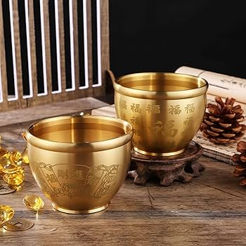 Amazon.com: xiexuelian 铜百福缸家居桌面摆件招财一缸金铜缸黄
